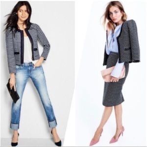 J Crew Striped tweed Scoop neck jacket